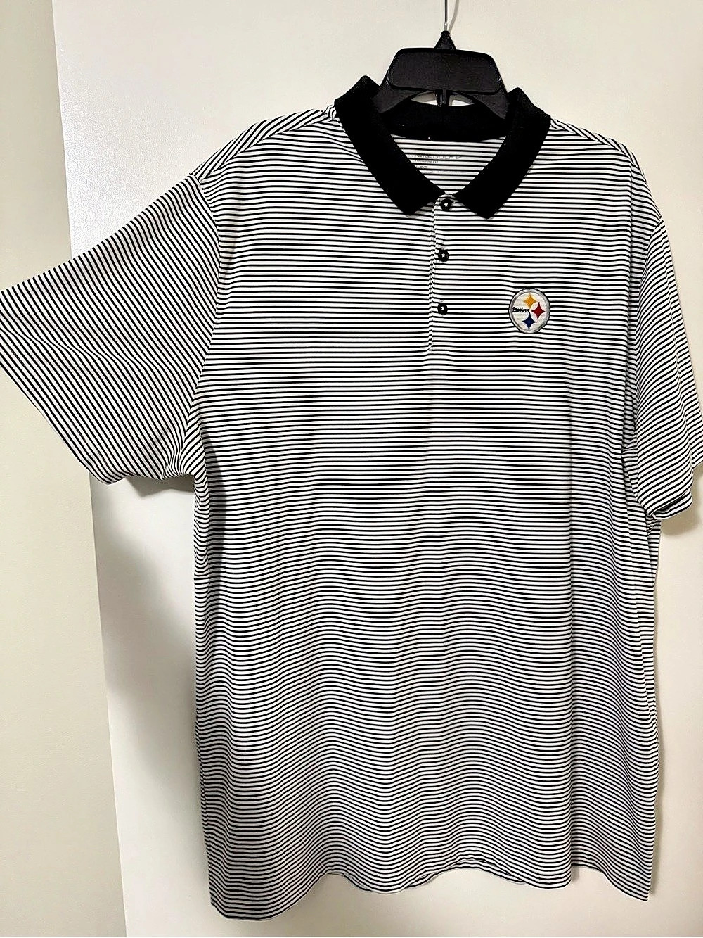 NFL Golf - Striped Steelers Polo in Black & White - XXL